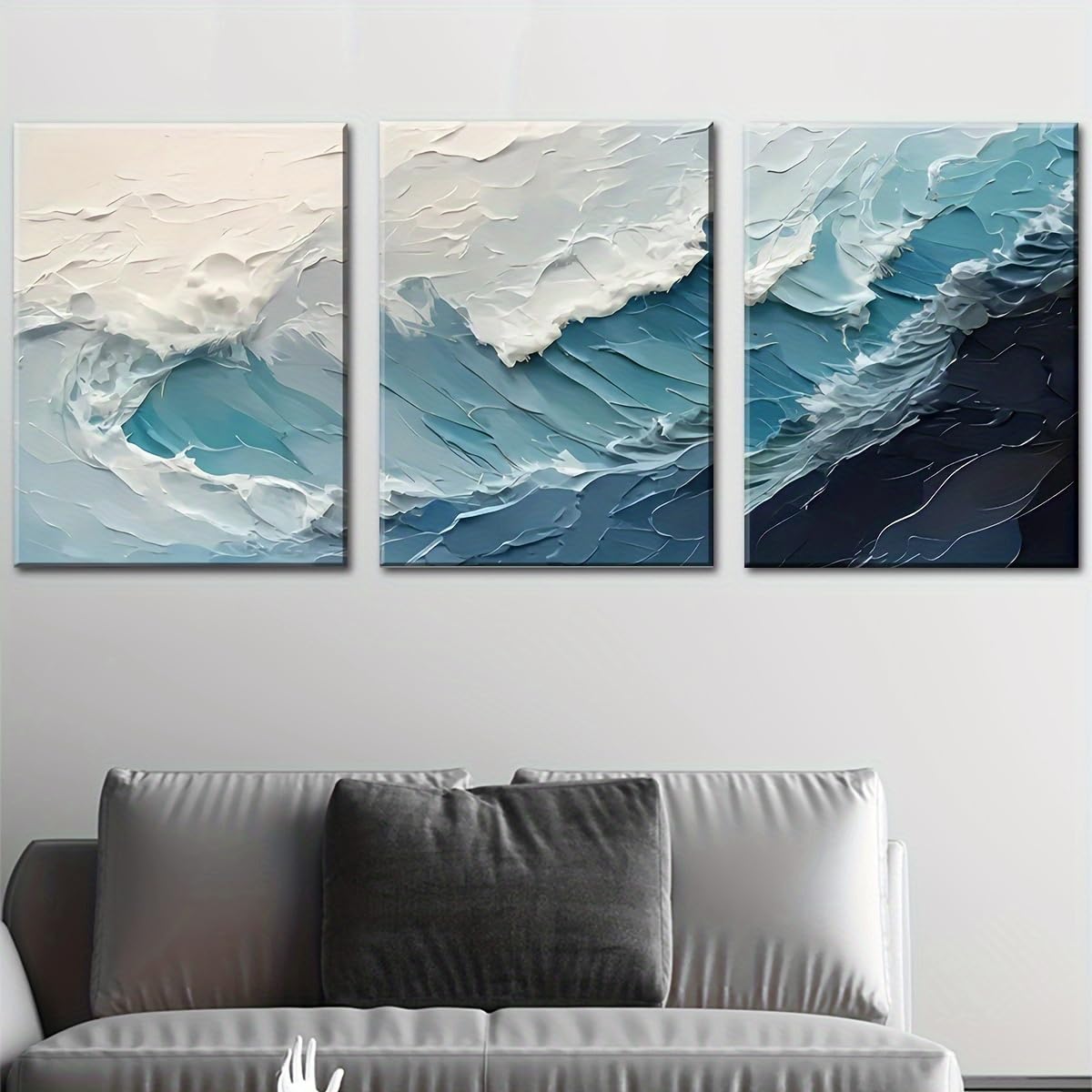 IHHGNB Modern Abstract Ocean Waves Design Canvas Prints for Home Office Bathroom Living Room Bedroom Cafe Wall Art Decoration(50x70cm(20x28in) x3/No frame)