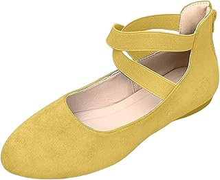 [Modernos y cómodos] Mocasines planos de cuero suave para mujer, con pasos ligeros, elegantes, para caminar, botas casuales en zapatos, Amarillo, 39.5 EU