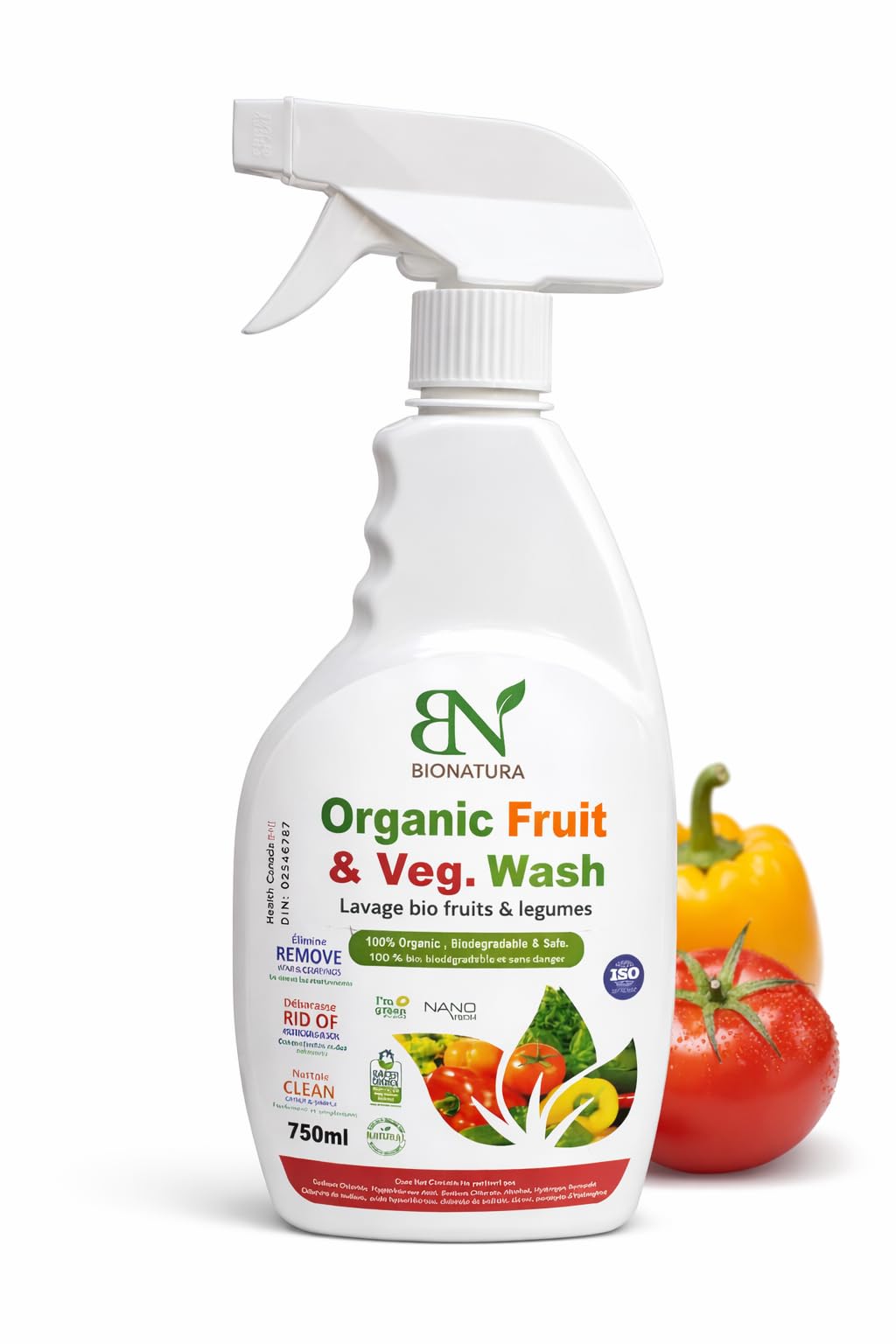 Bionatura Organic Fruits and Vegetables Wash - 100% Natural, Organic, Non-Toxic - Fruit and Vegetable Cleaners - Vegetable Disinfectant (750ml)
