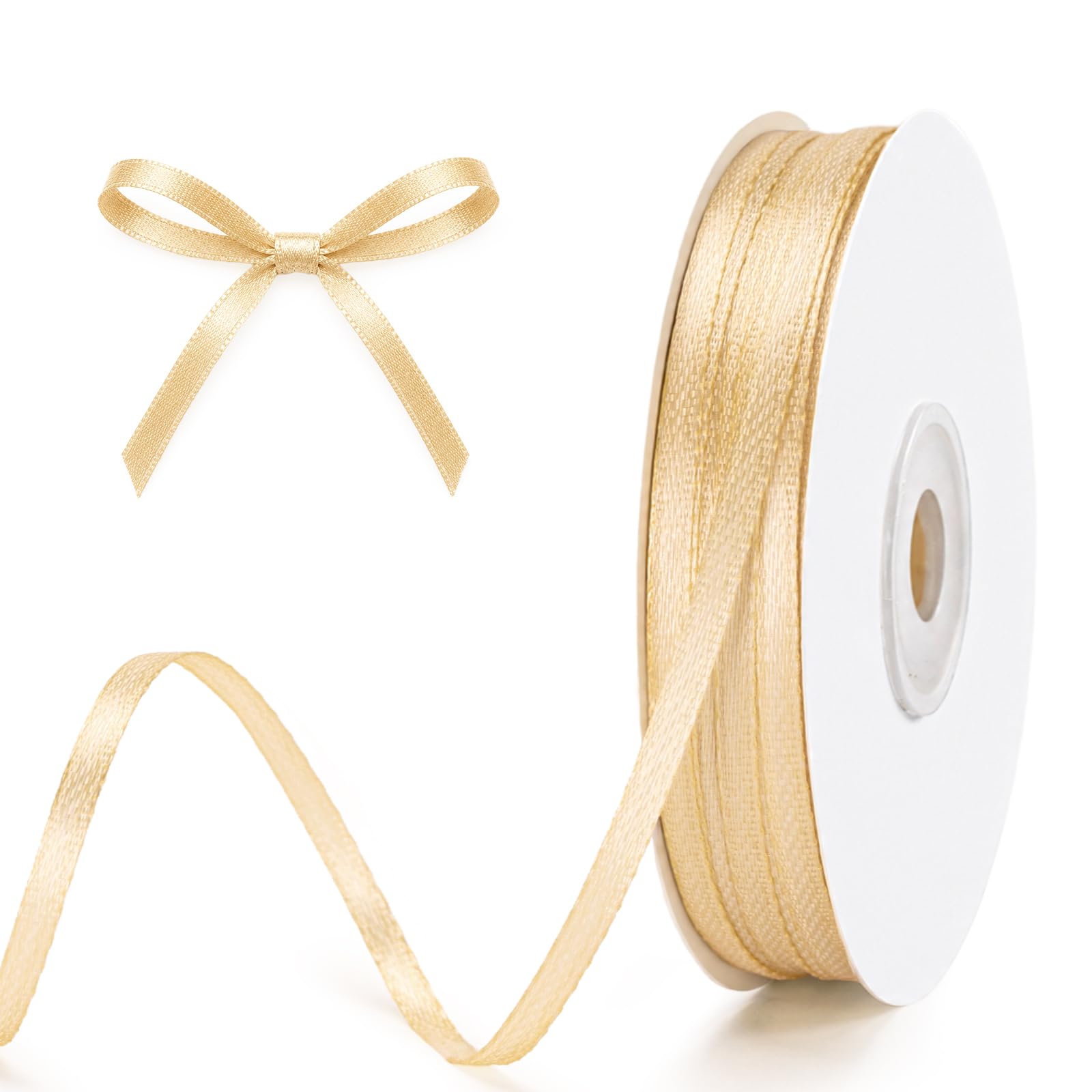 G2PLUS Champagne Gold Satin Ribbons 3mm: 100Yards Thin Gift Wrapping Ribbon for Wrapping Presents, Making Cards, Craft Projects,Christmas Decorations â image 1
