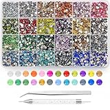 24000 strass per unghie, 24 colori, pietre glitterate per fai da te, 3 mm, rotonde con pinzette e penna per nail art, artigianato, vestiti