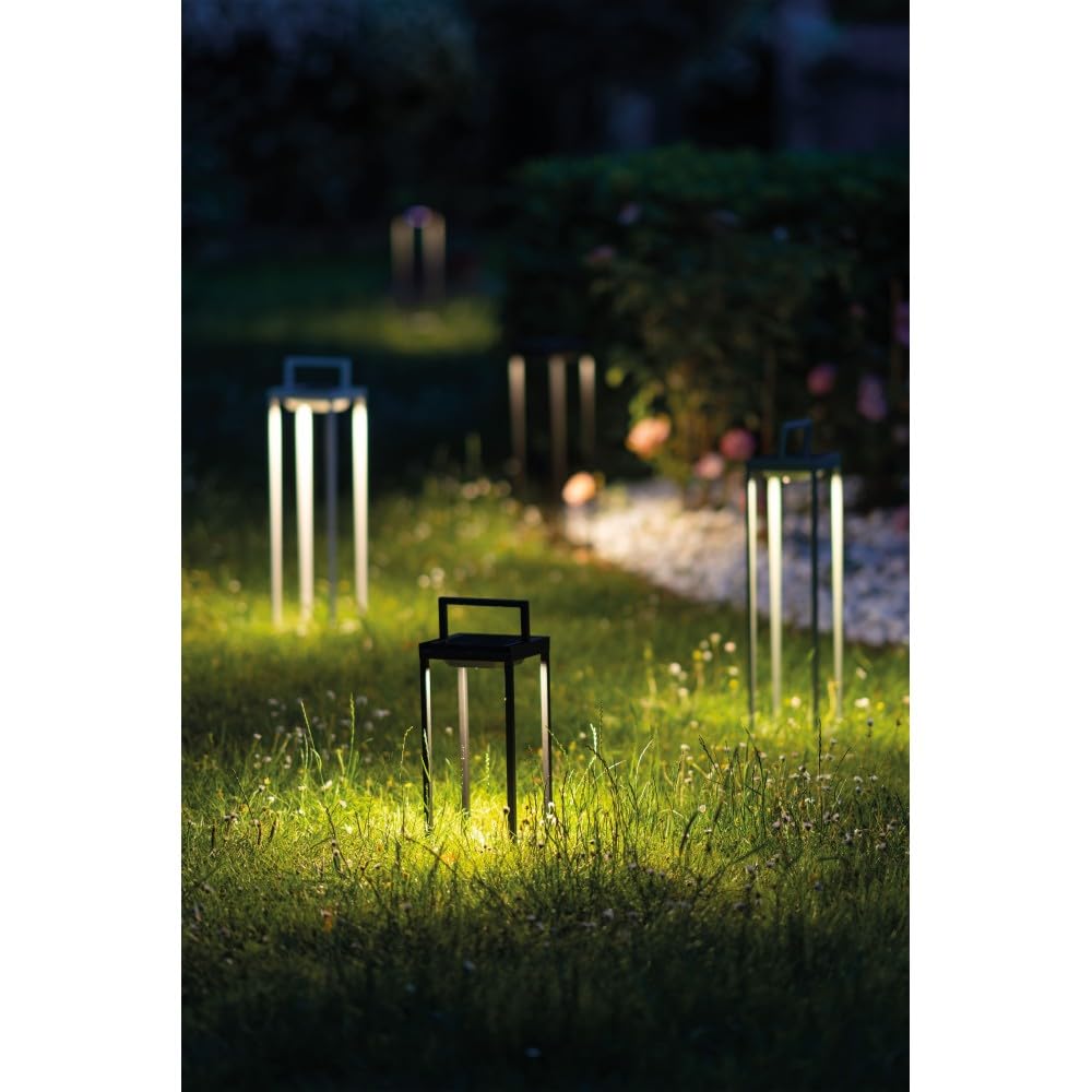 Zafferano Latarnia solarna 2 LED, 37,3 cm, lampa stołowa o mocy 2 W, akumulator i czujnik zmierzchu, kolor czarny