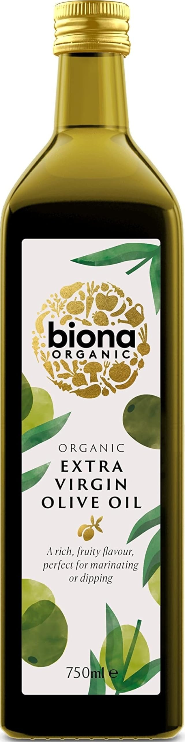 Biona Organic Extra Virgin Olive Oil, 750ml - Cold Pressed - From Organically Grown Mediterranean Olives - Rich Fruity Flavour - For Marinating and Dipping
