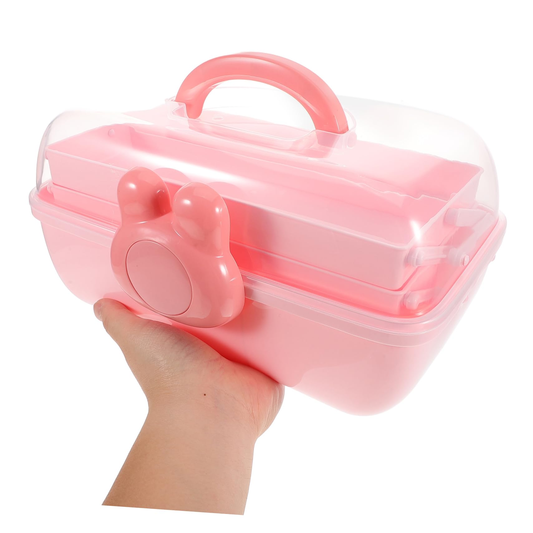GLEAVI Haargummi Organizer für Mädchen Kunststoff Aufbewahrungsbox mit 3 Ebenen und Fächern Rosa Praktisch für Schreibtisch