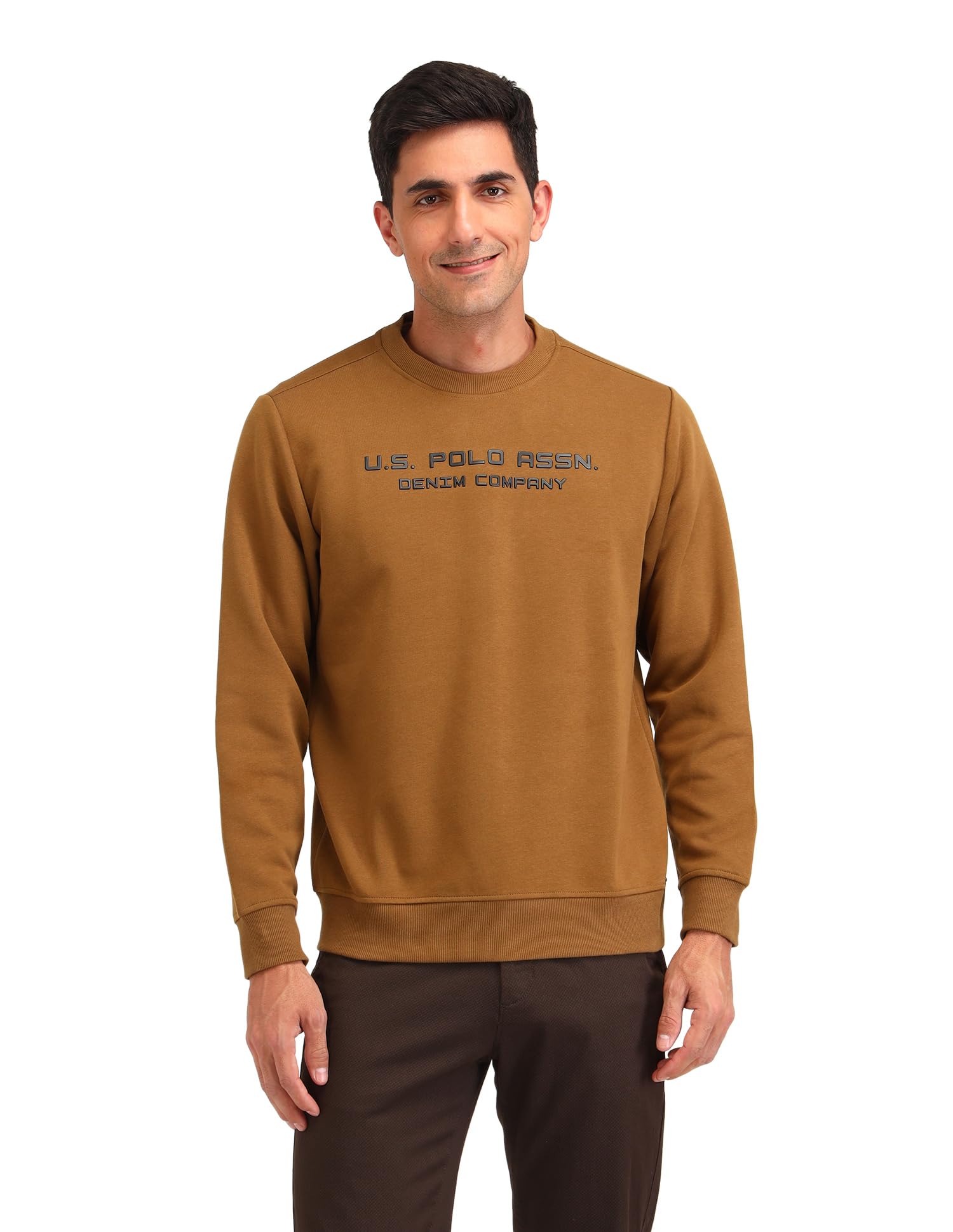 u.s. polo assn. denim co. Men's Khaki Printed Crew Neck Long Sleeve Casual Cotton Regular Fit Sweatshirt-picture-25