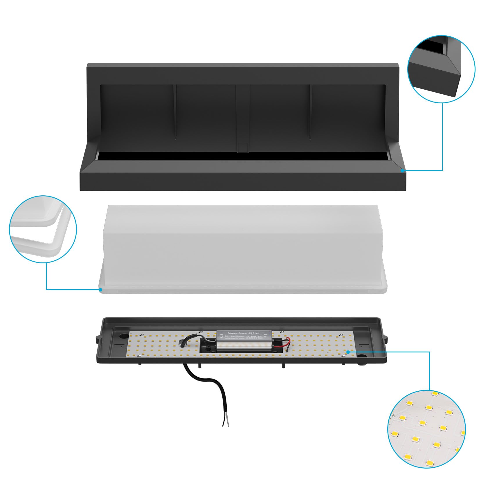 Applique murale LED d'extérieur 36W 3000K 3500LM IP65, Wandleuchte étanche en aluminium, Anthracite