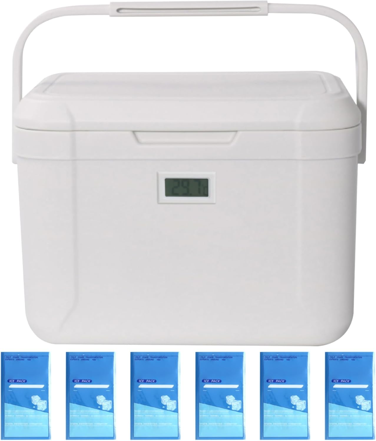 Hard Cooler 5.3 Qt Small Cooler Insulated Box Portable Ice Chest with Handle ＆ Temp Display Leak-Proof Beach Keep 48-72 Hours Cooling for Picnic Camping Sports