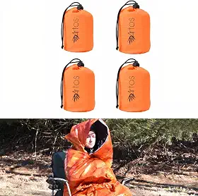 Artos Pacote de viagem com 4 sacos de sobrevivência com capuz, cobertor térmico, impermeável, respirável, para acampamento, caminhada e qualquer atividade ao ar livre.