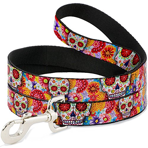 Buckle-Down Dog Leash Sugar Skull Starburst White Multi Color 6 Feet Long 1.0 Inch Wide, Multicolor (DL-6FT-WTY008)