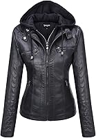 Springrain Women's Faux Leather Moto Biker Jacket with Detachable Hood - Windproof, Warm & Stylish