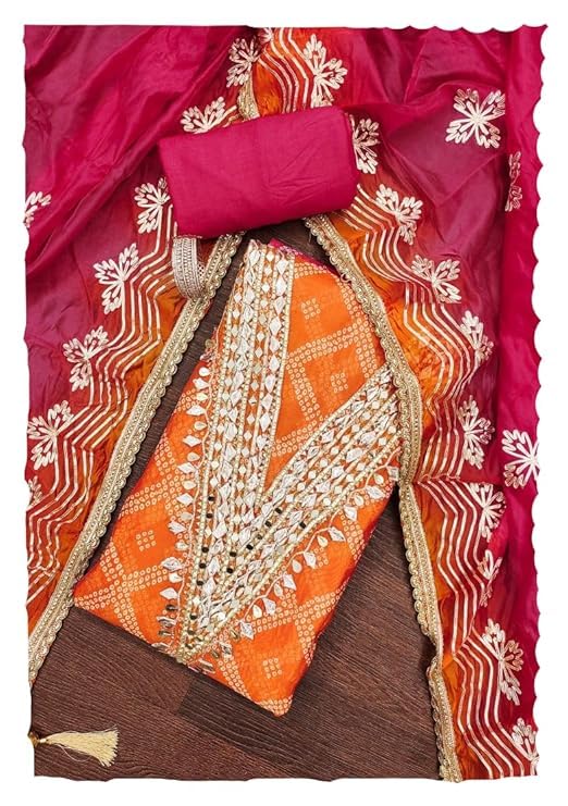 Designer Malti colour Bandhani Printed Gotta-Patti light wight pure Mal Organza Semi-Stitched Dress Material-image-0