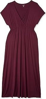Amazon Essentials Women's V Neck Short Sleeve Waisted Maxi Dress (Available in Plus Size)