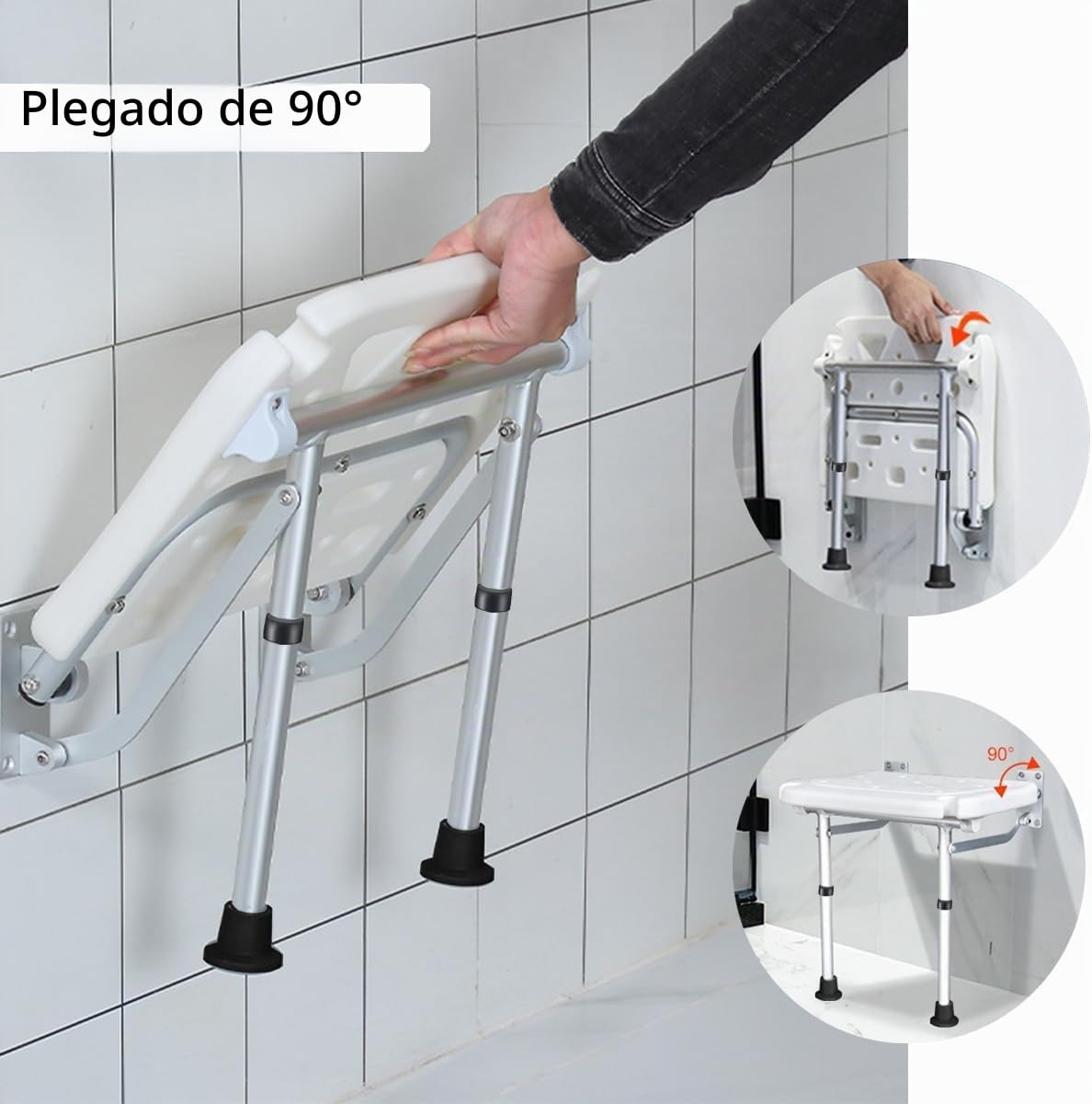 Silla Ducha Plegable,Altura Ajustable para Montaje en Pared,Carga Máxima De 180Kg,para Personas Mayores,Discapacitados
