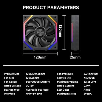 Galaxy 120mm PC Case Fan, ARGB and PWM Cooling Fans PC, Axle Core Double Ring CD Pattern Module Computer Fans, Daisy-Chain 5V RGB Fan (Black 3 Pack)