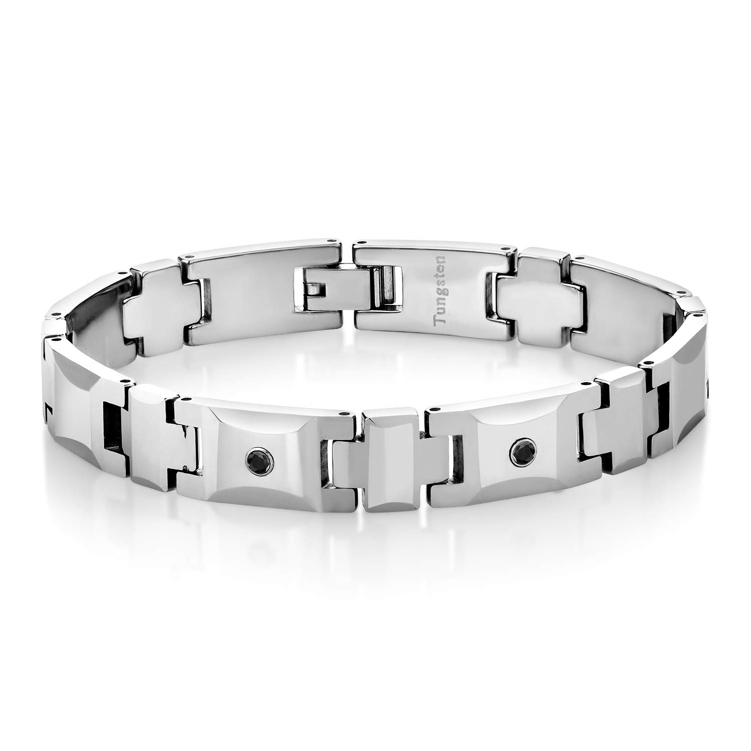Gem Stone KingMen’s Diamond Bracelet – Shiny Polished Tungsten Carbide with 2 Black Diamonds