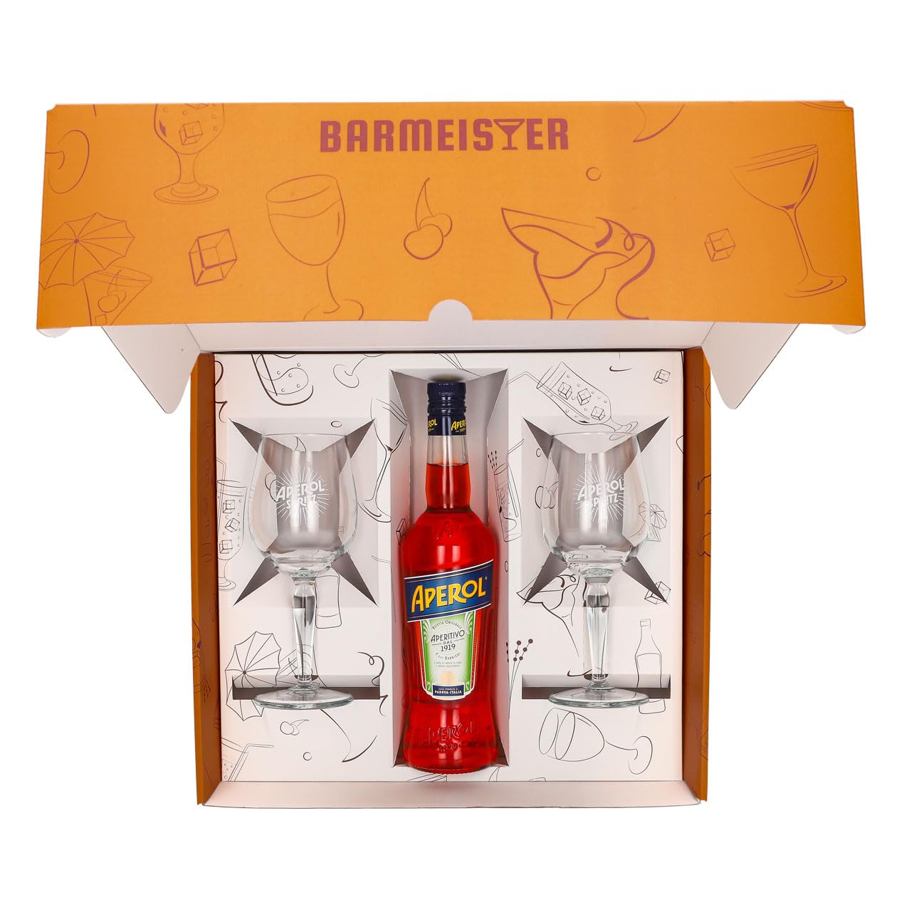 Sipply Geschenkset 3-teilig mit 2 Signature Spritz Gläser und 1 Flasche Aperol Spritz 0,7l 11% Vol. | mit Geschenkverpackung: Orange | Geschenk für Frauen Männer Papa Freundin zu Weihnachten Ostern