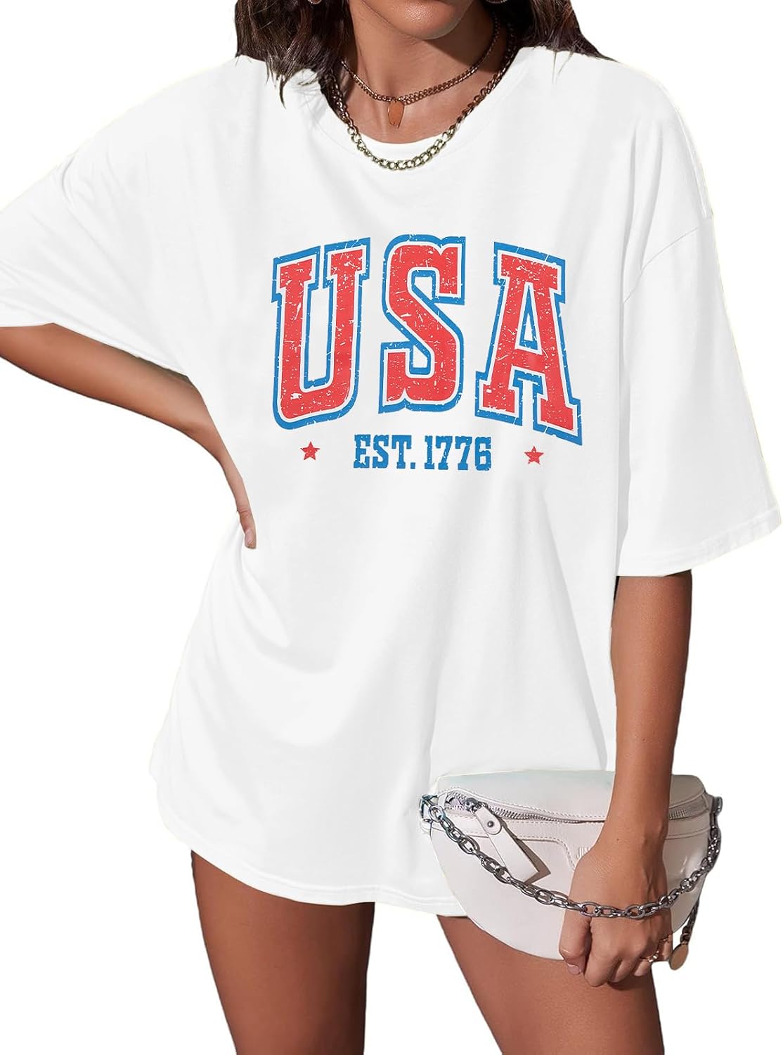 USA Shirt Women Oversize American Flag Shirts Patriotic T-Shirt America 250th Birthday Short Sleeve Tops - Image 4