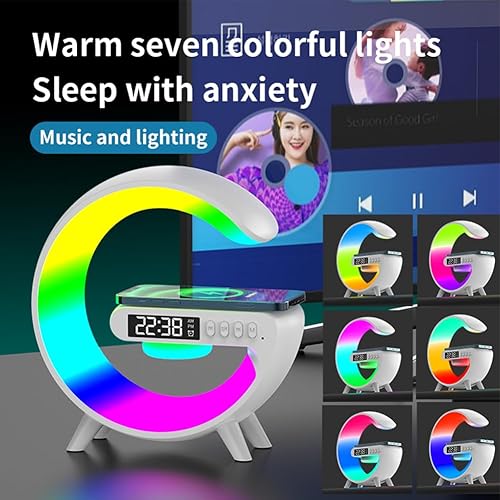 Miniatura 2 de FIALAME Cargador de altavoz inalámbrico, lámpara de ambiente con altavoz Bluetooth, cargador inalámbrico LED, lámpara de luz nocturna, lámpara de