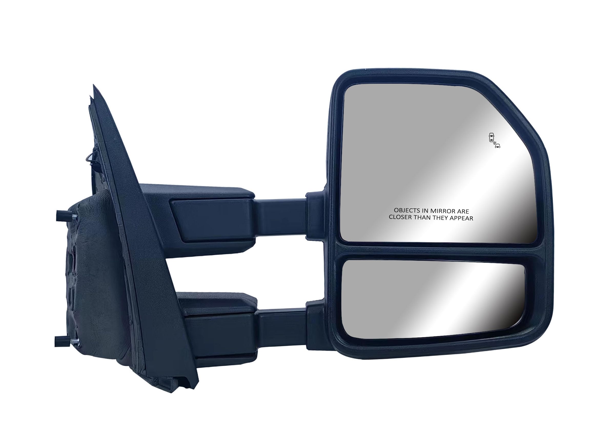 passenger right side door towing mirror power and heated with signal light and blis textured and chrome back cover for ford f-150 f-250 f-350 f-450 f-550 super duty from 2017 to 2020