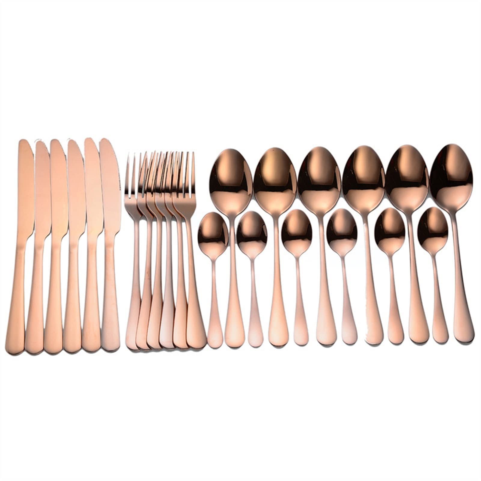 Ménagère en Acier Inoxydable, 24 pièces, Couverts Miroir, Argent, Service de Table en Acier Inoxydable, Service de cuillères, fourchettes, Couteaux, cuillères, Wester (Or Rose)