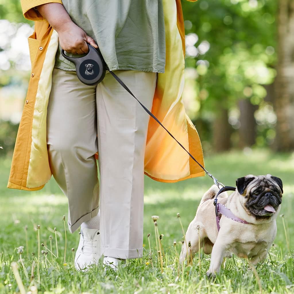 Pug with Glasses Retractable Pet Leash - Print Leash - Dog Face Dog Leash - 118 inches