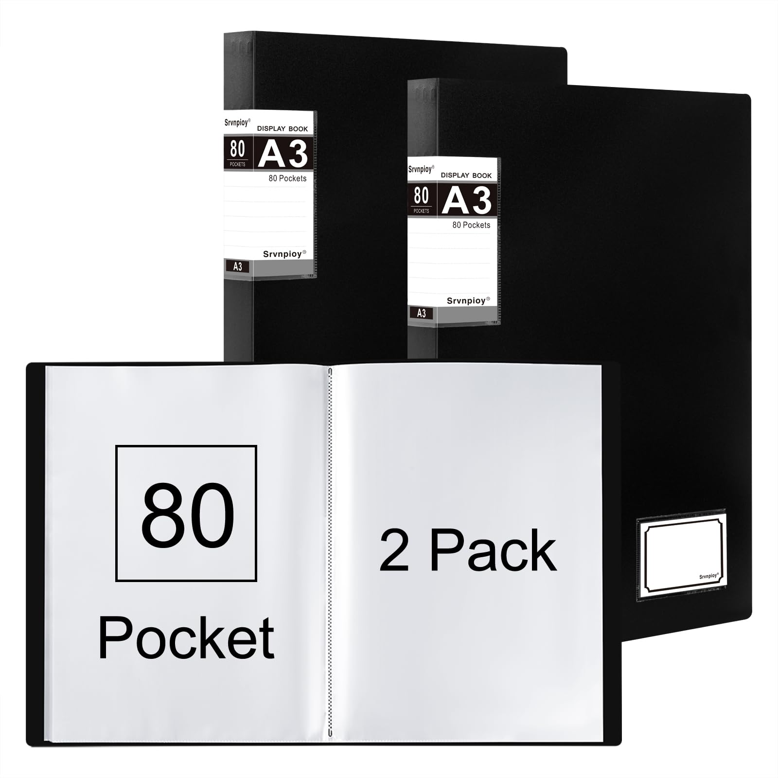 2 Pezzi Portalistini A3 80 Tasche, Apertura Superiore, in PP, Nero | Porta Vista A3, Doppia Visibilità 80 Viste, Raccoglitore per Presentazioni Libro Portfolio per Opere d'arte, disegno, pittura