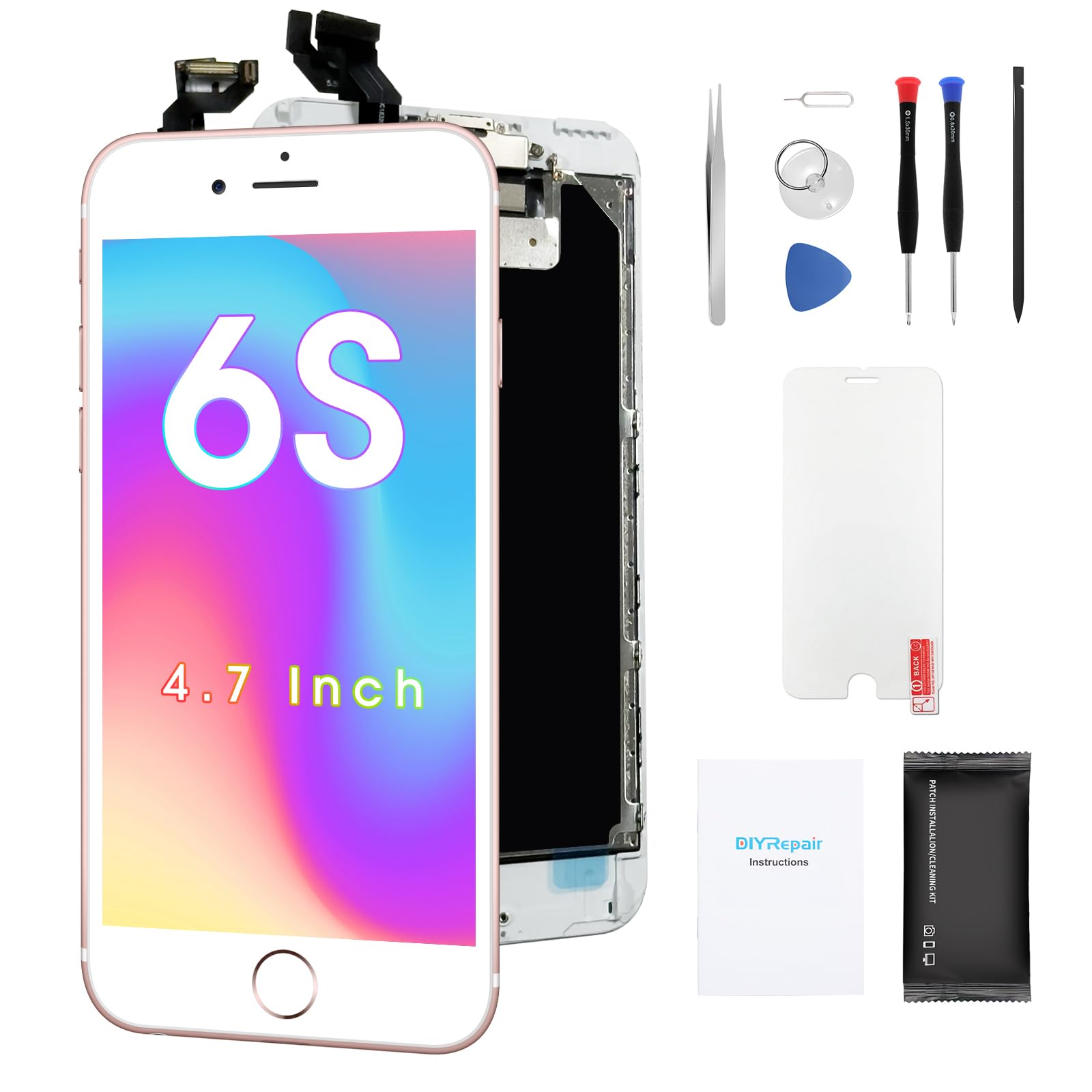 for iPhone 6S Screen Replacement 4.7', 3D Touch Display Full HD Repair kit, Digitizer Assembly with Tools Set, Tempered Glass, Instruction(White)