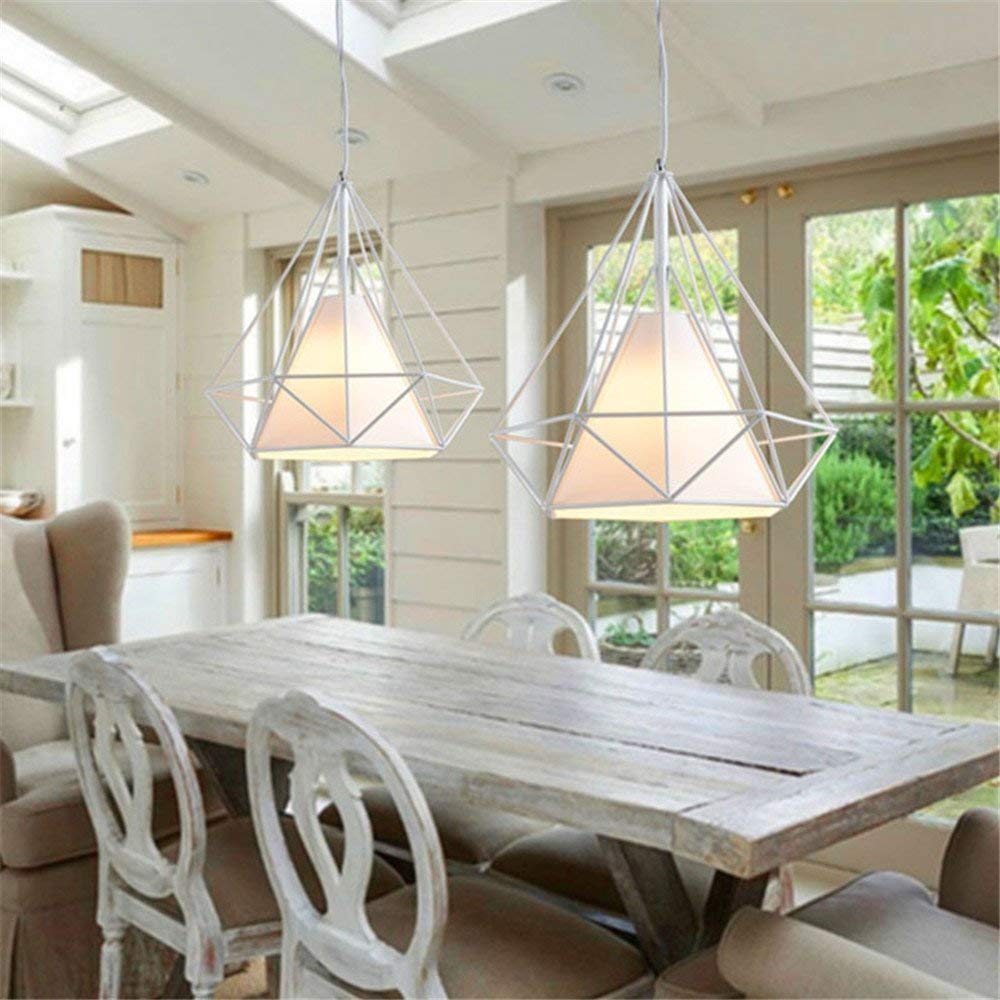 Lustre Suspension E27 Cage en Fer Forme Diamant avec Douille Eclairage pour Décor Restaurant Salle Chambre (BLANC, S<25CM>)