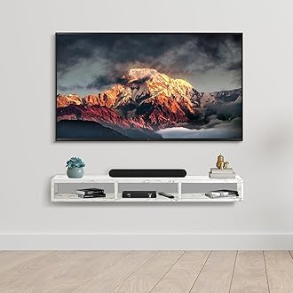 Torche Wooden Wall Mounted TV Unit, TV Cabinet for Wall, TV Stand for Wall, TV Stand Unit Wall Shelf for Living Room, Set Top Box Stand (Marble White-Glider TV)