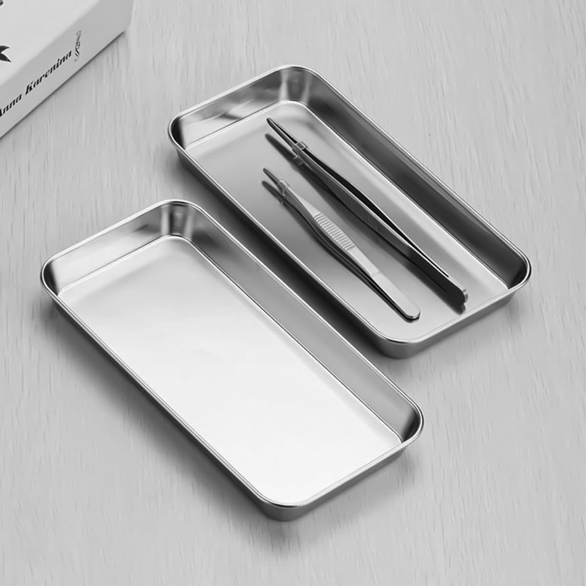 Lot De 2 Petits Plateaux Rectangulaires En Acier Inoxydable 304 - Organisateur Outils Laboratoire, Tatouage Et Salle De Bain