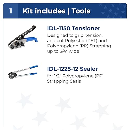 Miniatura 80 de IDL Packaging Kit de flejado de polipropileno (PP) portátil de 1/2 pulgada x 1000 pies, resistencia a la rotura de 600 libras, solución de flejado