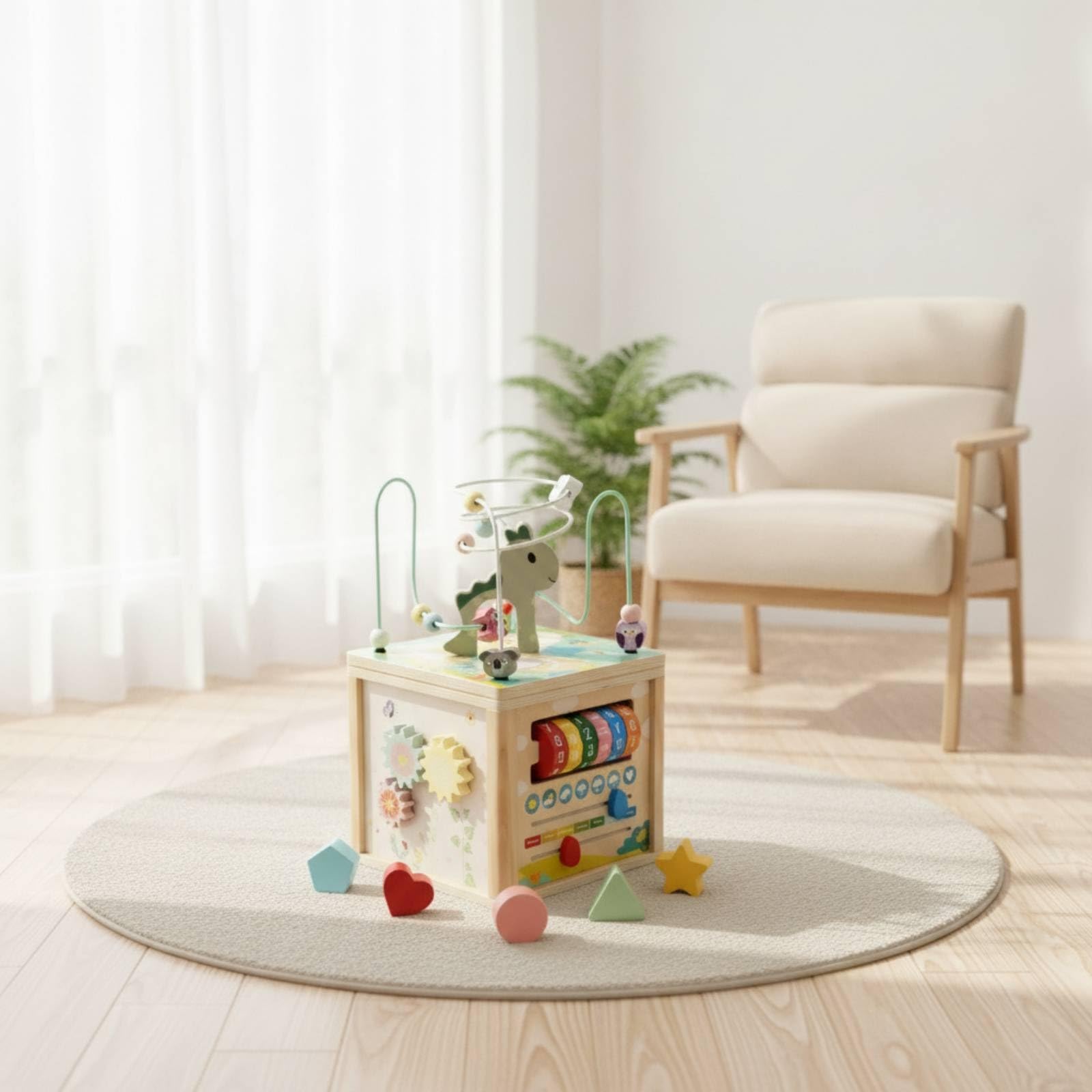 harayaa Kinder Perlenlabyrinth Holz Aktivitätswürfel Motorikspielzeug Lernwürfel Kugelbahn Formensorter Zahlenscheiben Zahnräder Fördert Zählen Und Formen mit