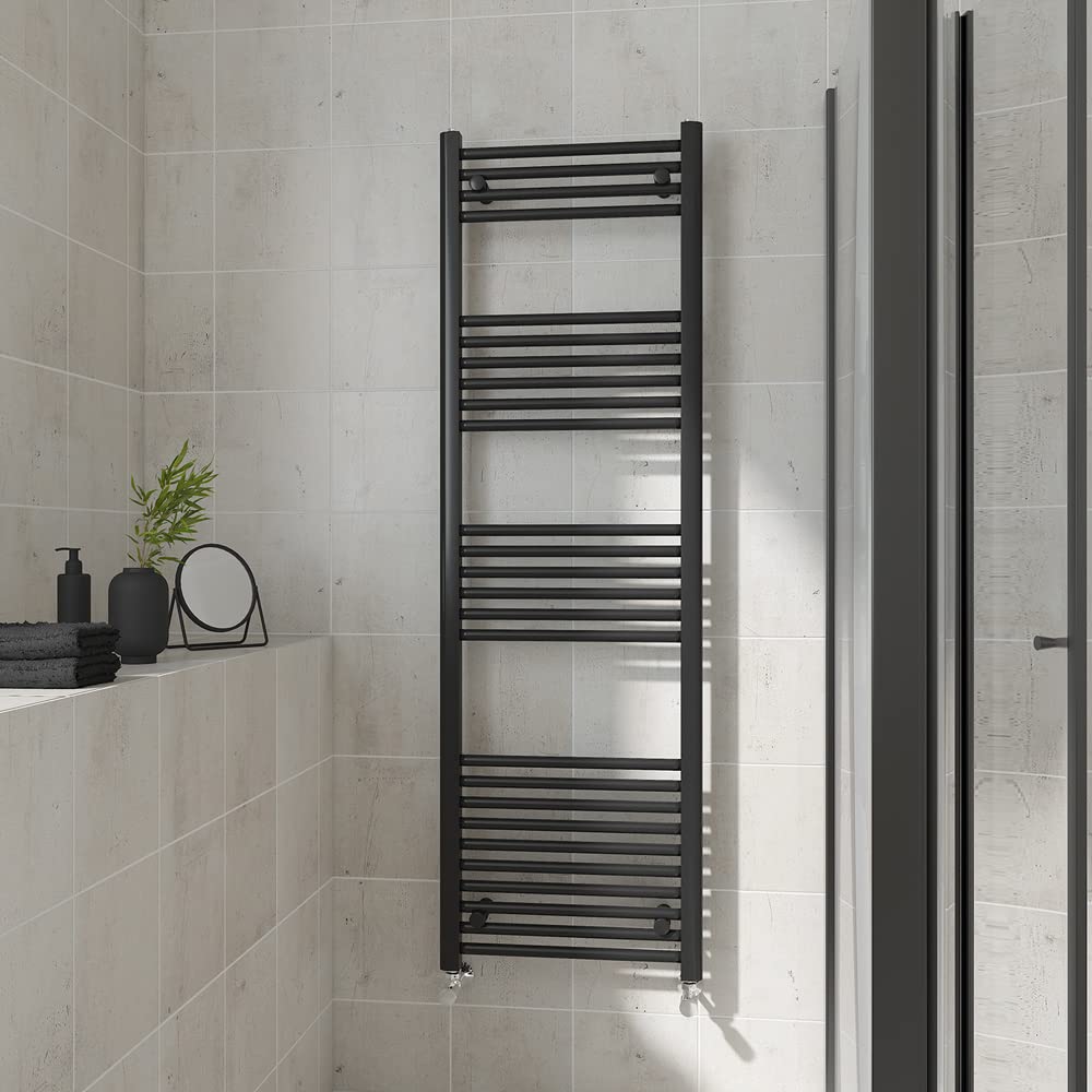 Warmehaus Straight Heated Towel Rail Black Bathroom Ladder Style Radiator Central Heating 1600x500mm