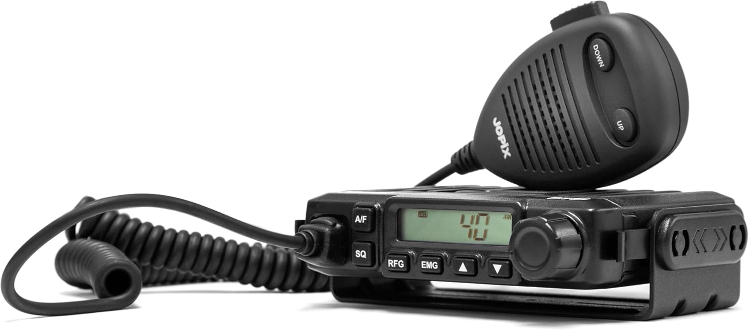 Apa view of the JOPIX PT31 CB radio with the microphone connected.