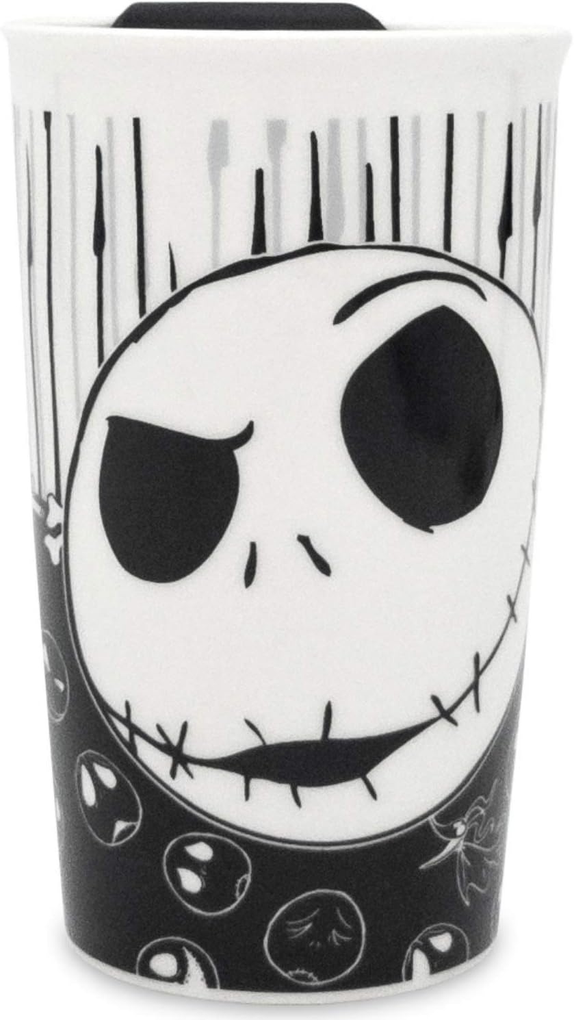 Silver Buffalo Disney Nightmare Before Christmas Jack with Bones Ceramic Travel Mug, 10 Ounces