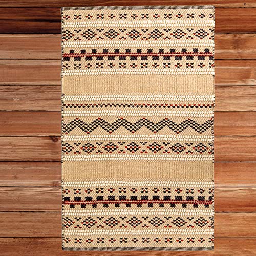 Deerlux QI003928.XXS Handwoven Boho Beige Textured 100% Wool Flatweave Kilim Rug cover