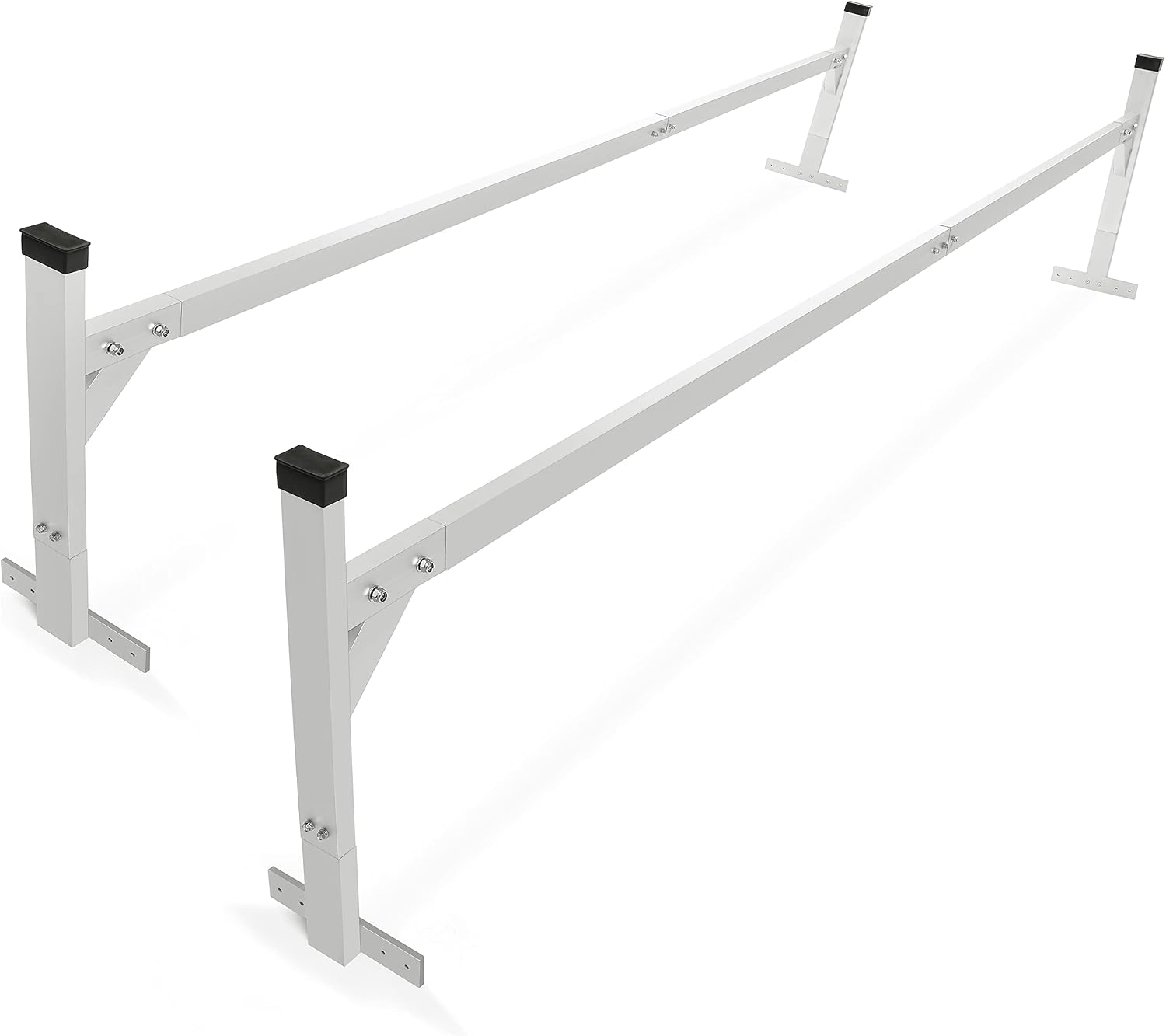 ECOTRIC 5.3' to 8.6' Ladder Roof Rack 400 LBS Capacity Aluminum Adjustable Compatible with Open and Enclosed Trailers Cargo Pickups Trucks Silvery