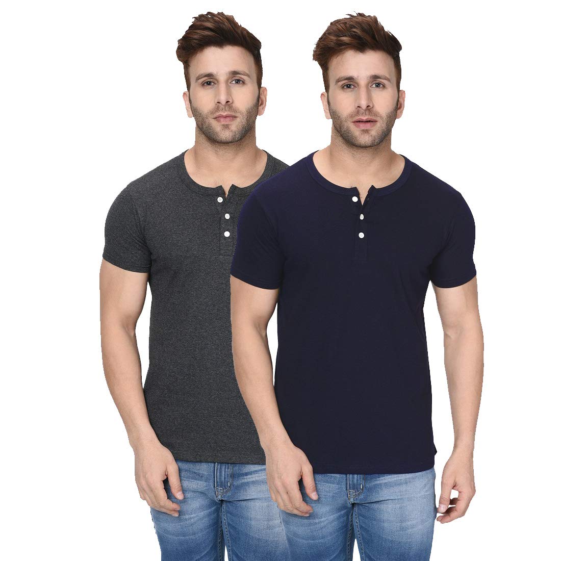 london hills Men's Regular Fit Henley Neck Tshirt | Cotton Blend Half Sleeve T-Shirt (Pack of 2)-picture-18