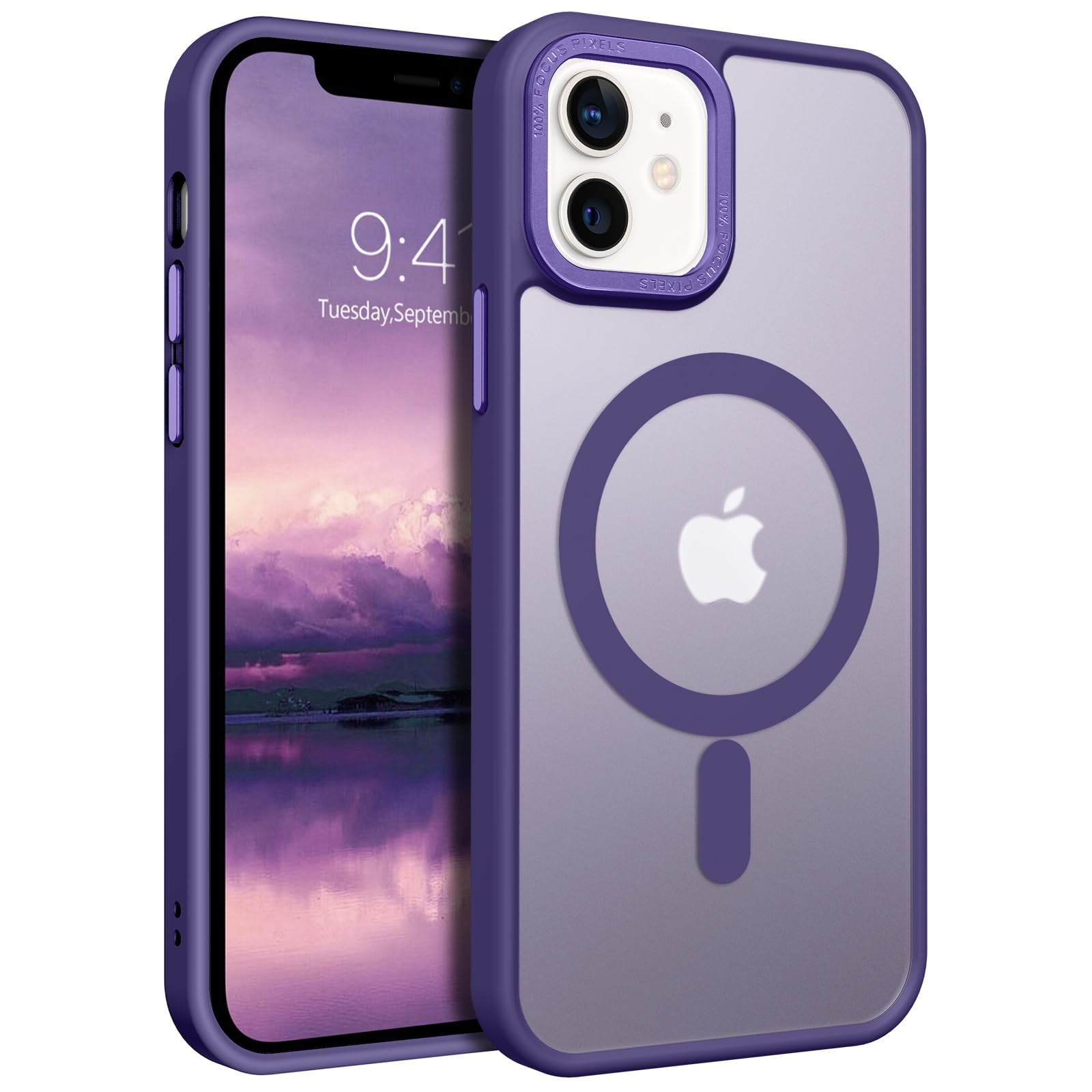 Eligo Magnetic Case for iPhone 12/12 Pro, Compatible with MagSafe Shockproof Protection Cover, Translucent Matte Phone Case with Strong Magnet, Slim Case for Apple 12/12 Pro 6.1 Inch (2020)(Purple)