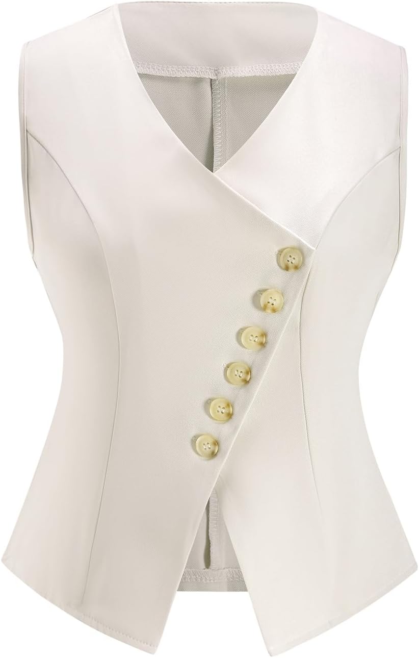 Women's Button Up Blazer Vest Elegant Wrap V Neck Business Casual Waistcoat