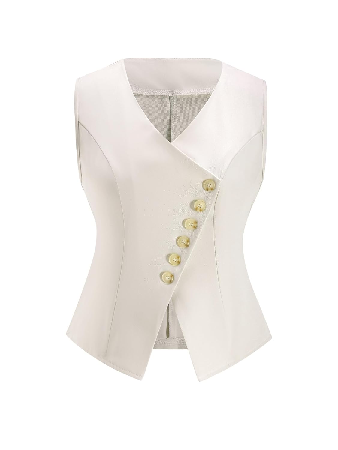 Womens Button Up Blazer Vest Elegant Wrap V Neck Business Casual Waistcoat