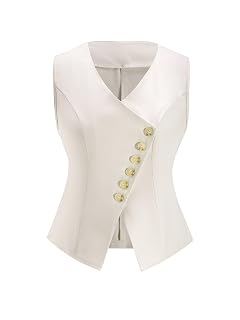 Womens Button Up Blazer Vest Elegant Wrap V Neck Business Casual Waistcoat