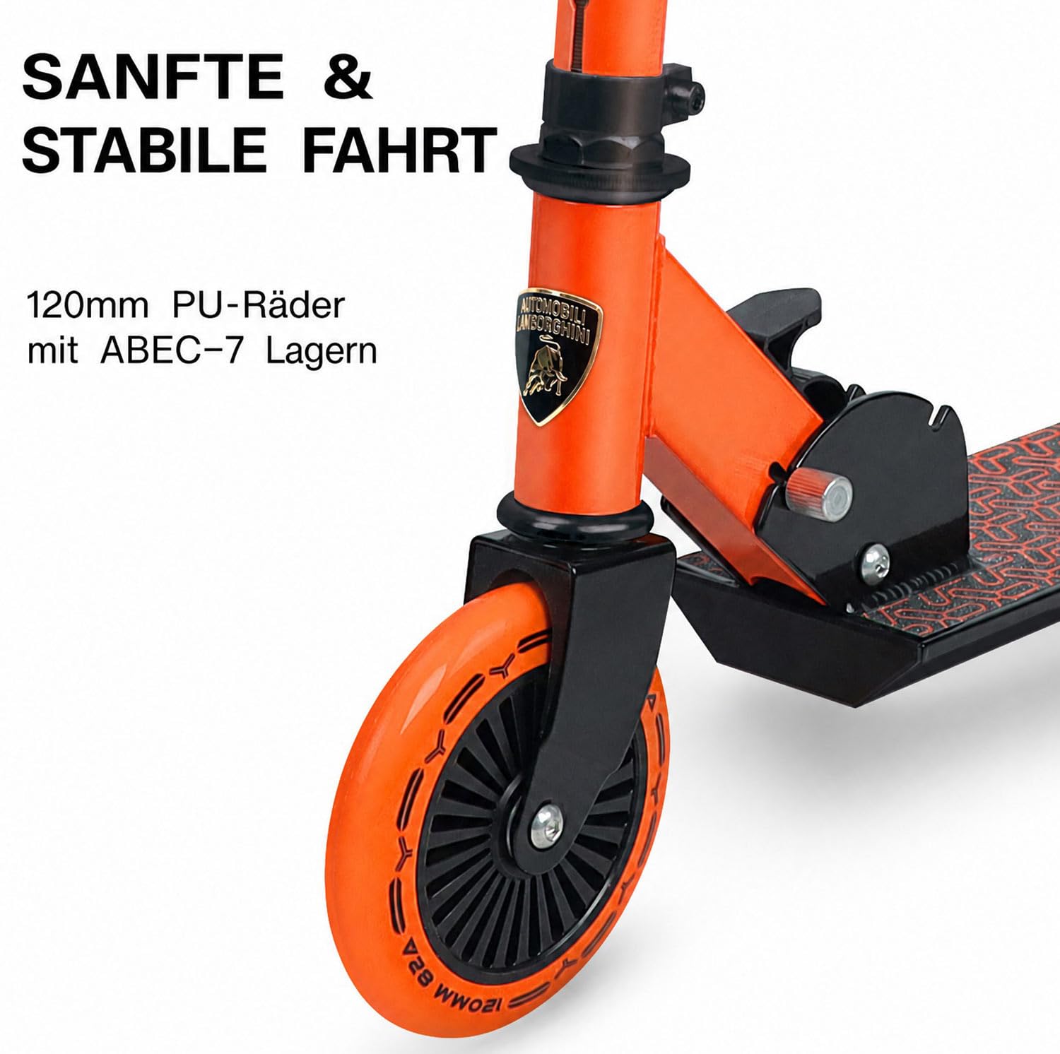 Lamborghini Roller Kinder 5+ Jahre, 2 Räder Scooter, Orange | Faltbar, Höhenverstellbar, Leichtgewichtig, Rutschfeste Trittfläche & Schaumstoffgriff