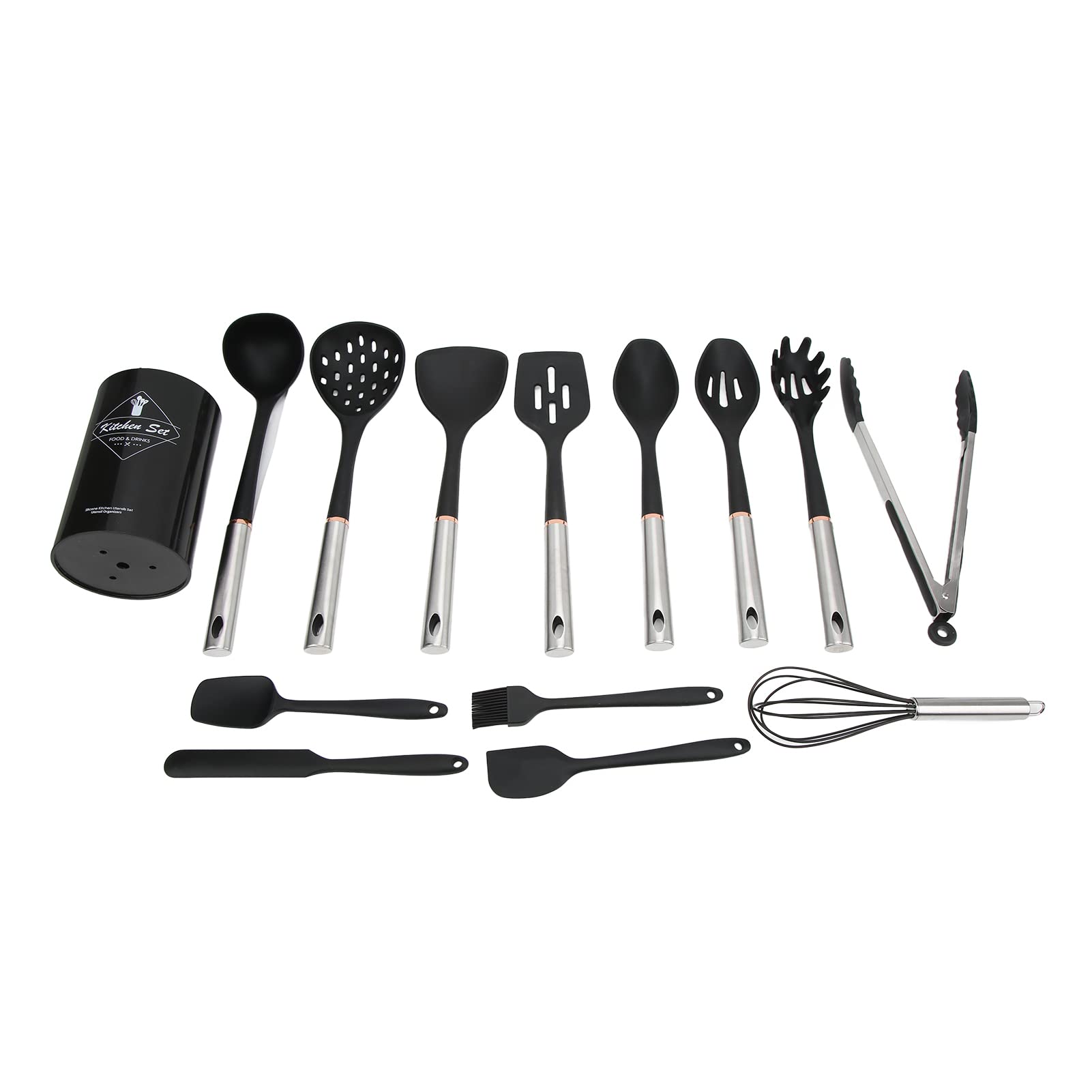 14-teiliges Kochutensilien-Set aus Silikon, Küchenutensilien-Set aus Edelstahl mit Wärmeisolierten Griffen, Flexible, Kratzfeste Werkzeuge für die Küche zu Hause und Im Restaurant