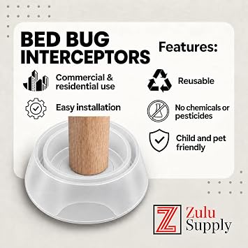 Bed Bug Interceptors – 8-Pack Clear Passive Monitor & Detection Trap – Universal Fit for Bed & Furniture Legs – Reusable Non-Climbable Wall Pest Control Protection (8-Pack Clear)