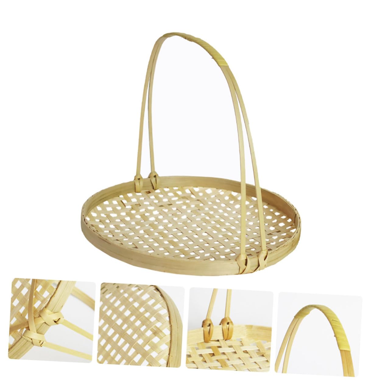 GRIRIW 1pc Basket Round Storage Basket Dim Sum Basket Decorative Fruit Baskets Countryside Hand Basket Countryside Style Basket Round Basket Woven Baskets Hand-woven Basket