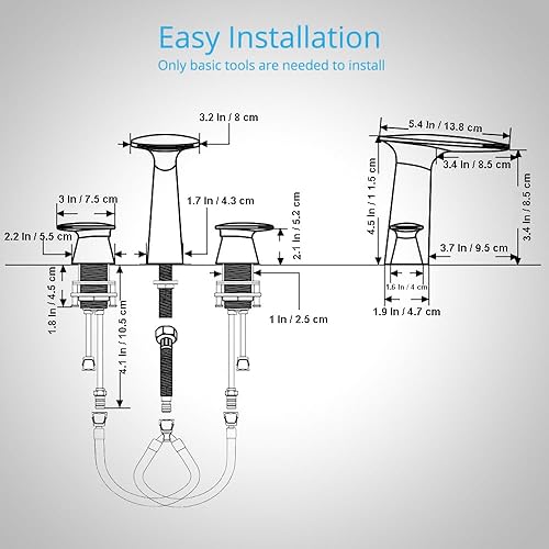 Miniatura 6 de Wovier Grifo de lavabo de baño de cascada negro mate, grifo de lavabo de latón de dos manijas y tres agujeros, grifo mezclador de lavabo de 8 a 16