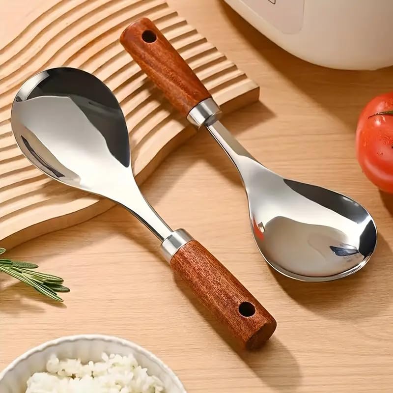 GASTLY 2-Piece Stainless Steel Serving Spoon Set | Big Size Spoons for Rice, Salad, Curry & Gravy | Rust-Proof Kitchen Serving Tools with Heat-Resistant Wooden Grip-image-3