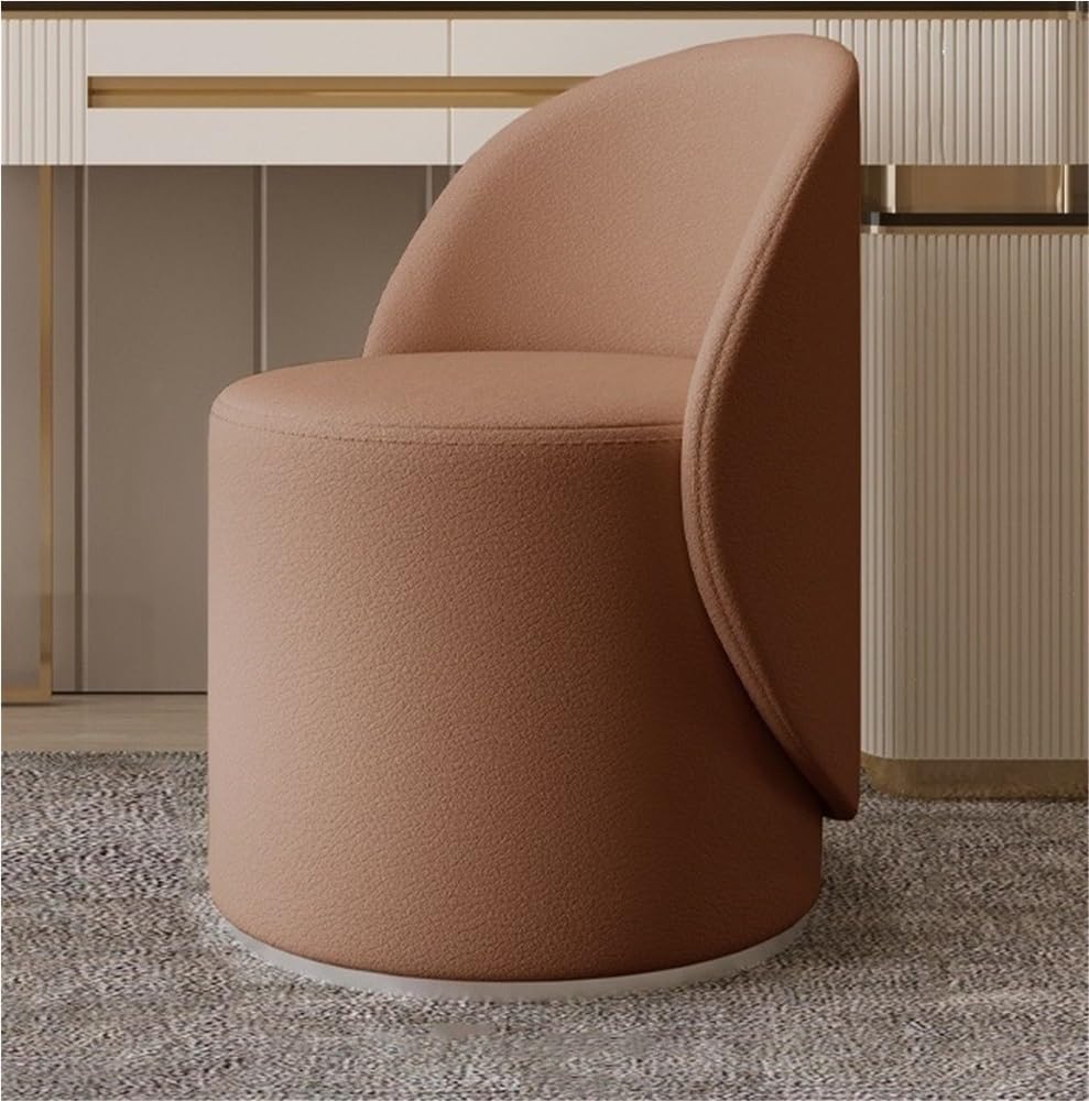 360° Swivel Leather Ottoman with Backrest, Round Vanity Chair, Vanity Stool Upholstered Footrest Ottoman Foot Stool for Living Room Bedroom Make Up Home Office(Coffee)
