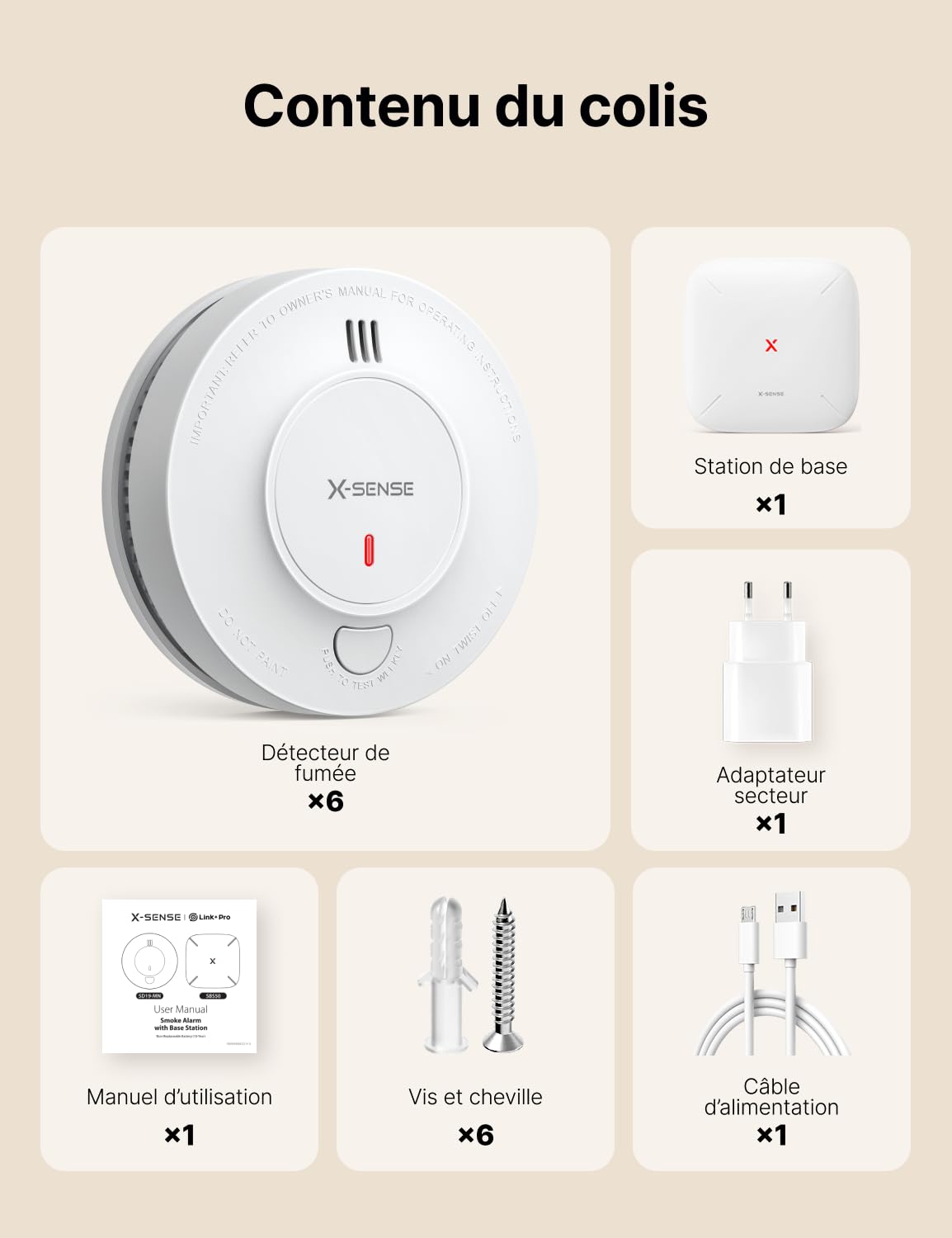 X-Sense Détecteur de Fumée Connecté, Batterie Intégrée 10 Ans avec Station de Base SBS50, Fonction avec l’Appli, Compatible avec l’Application X-SENSE Home Security, SD19-MN61